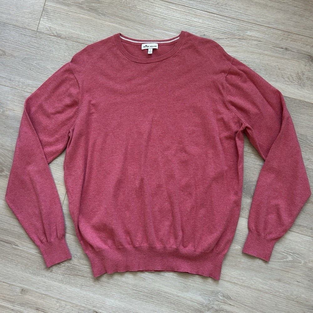 Peter Millar Large Salmon/Pink Silk Cashmere Cotton Blend Crew Neck Sweater‎